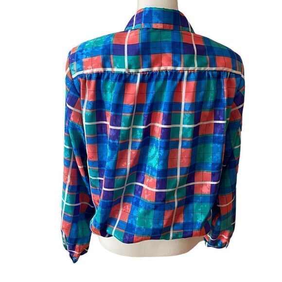 Da Rue California Check Blouse Elasticized Hem Vintage 80’s Size 14 - Picture 3 of 5